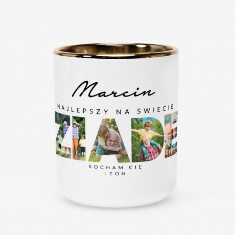 Kubek biao-zoty ze zdjciami PREZENT DLA DZIADKA