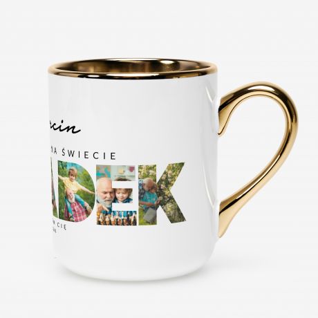 Kubek biao-zoty ze zdjciami PREZENT DLA DZIADKA