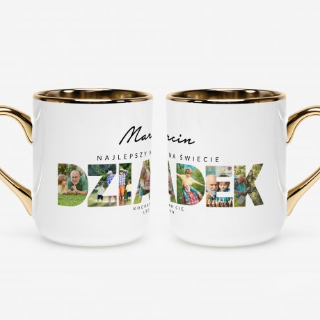 Kubek biao-zoty ze zdjciami PREZENT DLA DZIADKA