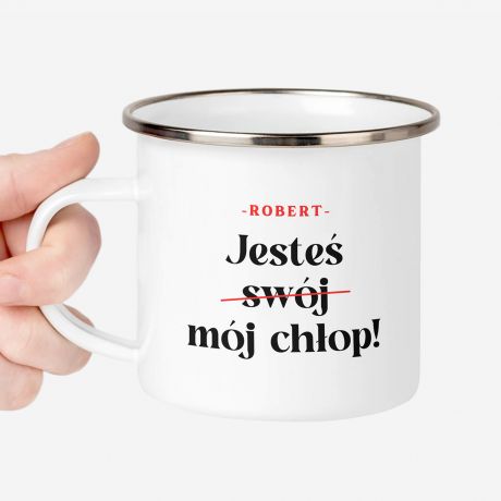 Personalizowany kubek dla chopaka JESTE MJ CHOP prezent dla chopaka kubek na dzie chopaka