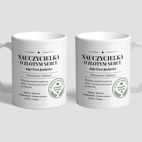 Kubek NAUCZYCIEL O Z�OTYM SERCU prezent na Dzie� Nauczyciela prezent dla nauczyciela