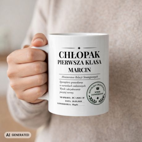 Kubek personalizowany CH�OPAK PIERWSZA KLASA prezent na dzie� ch�opaka