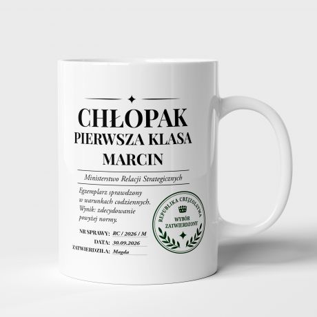Kubek personalizowany CH�OPAK PIERWSZA KLASA prezent na dzie� ch�opaka