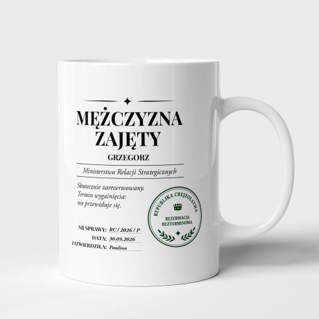 Kubek personalizowany MʯCZYZNA ZAJ�TY upominek dla ch�opaka
