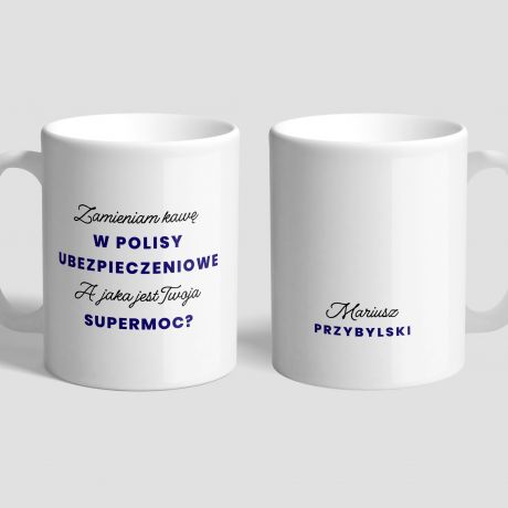 Personalizowany kubek POLISY prezent dla agenta ubezpieczeniowego kubek z nadrukiem �mieszny kubek do pracy