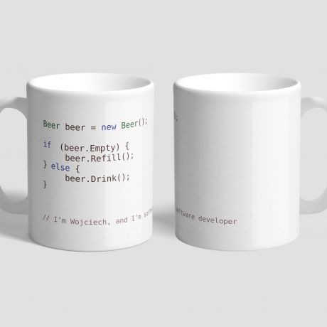 Kubek z nadrukiem BEER SOFTWARE DEVELOPER prezent dla programisty