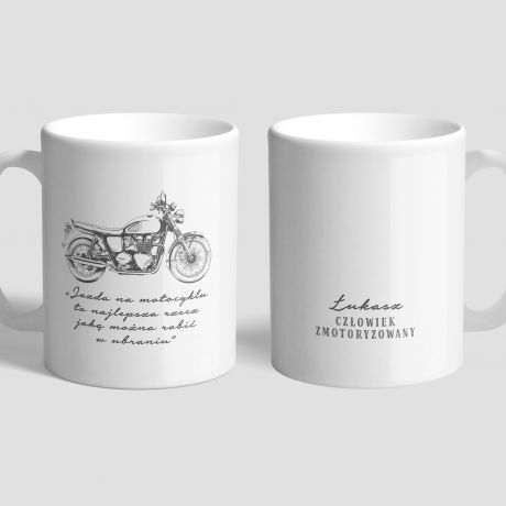 Kubek z nadrukiem CZOWIEK ZMOTORYZOWANY prezent dla motocyklisty