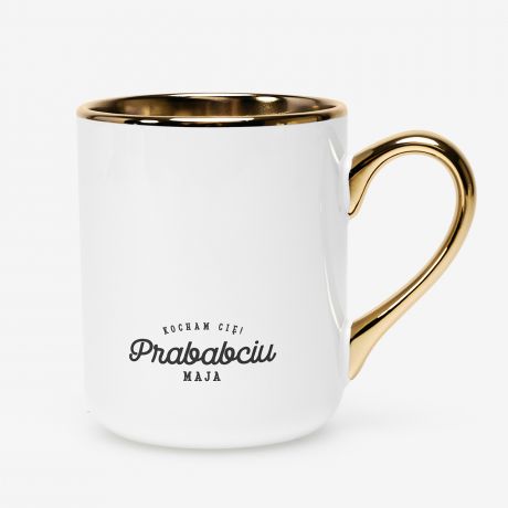 Kubek ceramiczny ze zotym uchem i rantem PREZENT DLA PRABABCI
