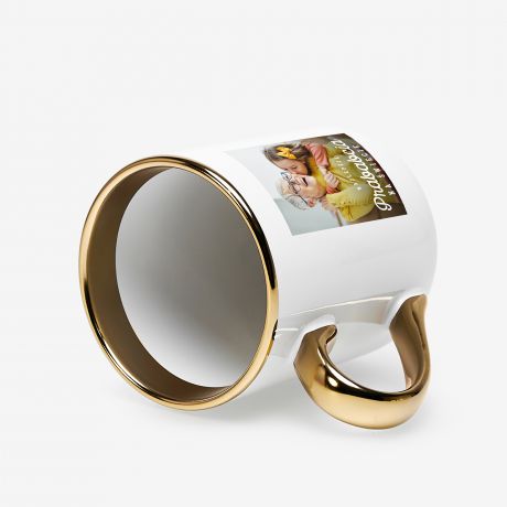 Kubek ceramiczny ze zotym uchem i rantem PREZENT DLA PRABABCI