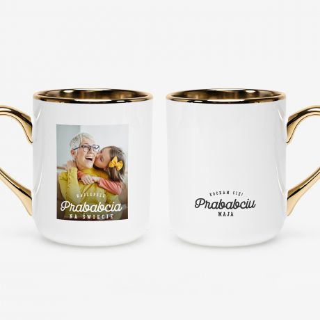 Kubek ceramiczny ze zotym uchem i rantem PREZENT DLA PRABABCI