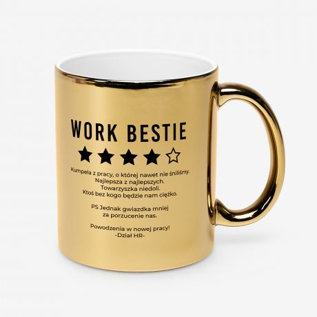 Kubek zoty z personalizacj WORK BESTIE upominek na odejcie z pracy