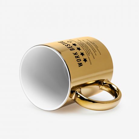 Kubek zoty z personalizacj WORK BESTIE upominek na odejcie z pracy