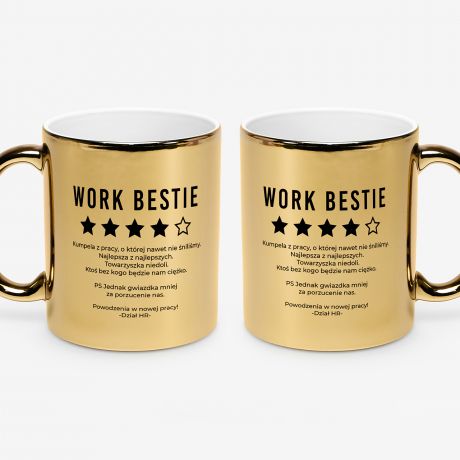Kubek zoty z personalizacj WORK BESTIE upominek na odejcie z pracy