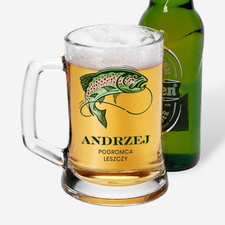 Kufel do piwa POGROMCA LESZCZY prezent dla w�dkarza �mieszny prezent dla w�dkarza  prezent na urodziny dla w�dkarza