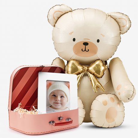 Zestaw prezentowy dla maluszka METRYCZKA kuferek z ramk� i balonem prezent na narodziny dziecka