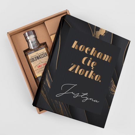 Likier i czekolada z patkami zota PREZENT NA ROCZNIC LUBU DLA MʯA