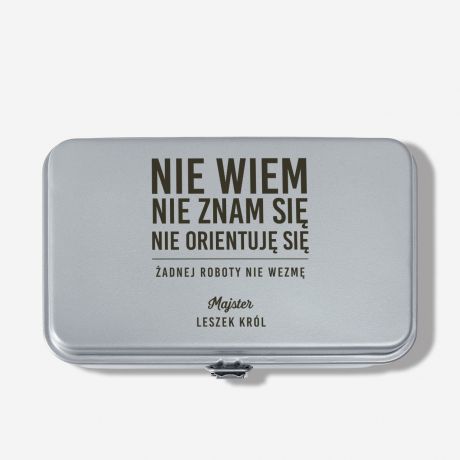 Maa skrzynka narzdziowa szara NIE ZNAM SI prezent dla mczyzny skrzynka z grawerem