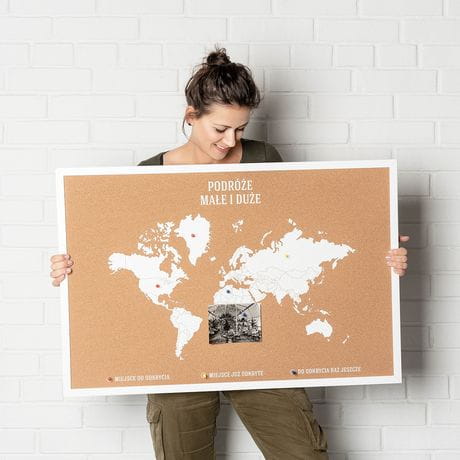 Korkowa mapa świata w ramie 60x90 cm