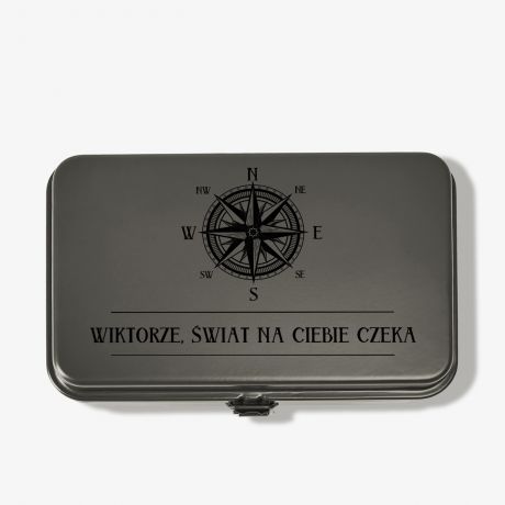 Metalowe pudeko na drobiazgi PREZENT DLA PODRӯNIKA ciemnozielone