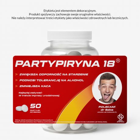 Mitwki + etykieta dekoracyjna do samodzielnego naklejenia PARTY mieszny upominek urodzinowy cukierki mitowe