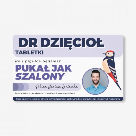 Mitwki + etykieta dekoracyjna do samodzielnego naklejenia DZICIO zabawny upominek ze zdjciem draetki mitowe