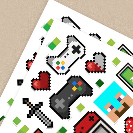 Naklejki z imieniem GAME ON w stylu Minecraft naklejki minecraft naklejki dla dzieci naklejki dla chopca