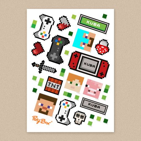 Naklejki z imieniem GAME ON w stylu Minecraft naklejki minecraft naklejki dla dzieci naklejki dla chopca