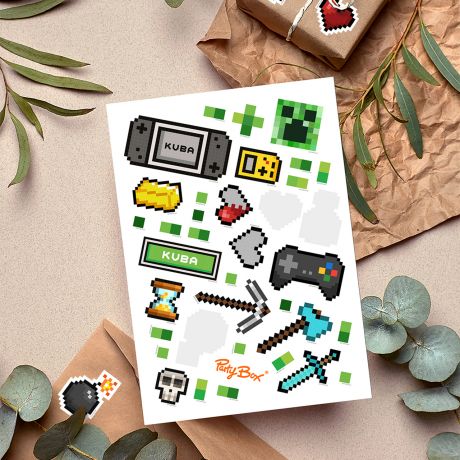Naklejki z imieniem GAME ON w stylu Minecraft naklejki minecraft naklejki dla dzieci naklejki dla chopca