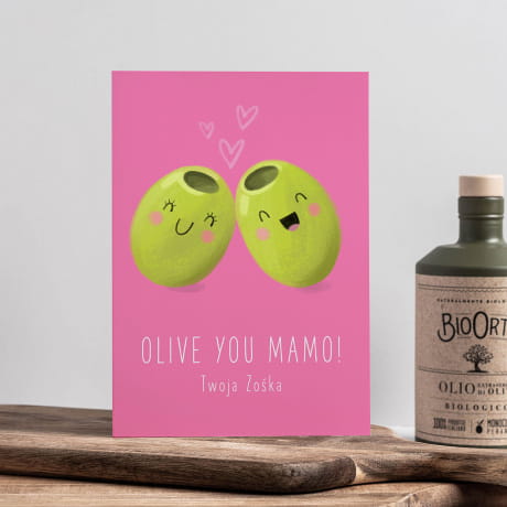 Oliwa z kartk OLIVE YOU MAMO! personalizowany prezent dla mamy