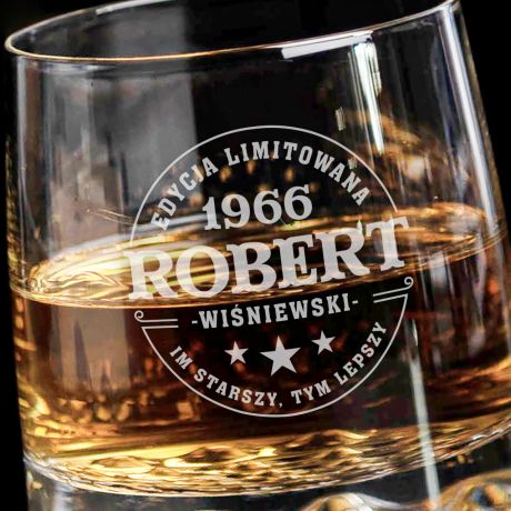 Oryginalna szklanka do whisky z grawerem PREZENT NA URODZINY MʯCZYZNY