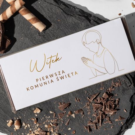 Personalizowana CZEKOLADA NA KOMUNI ze zoceniem prezent na komuni prezent komunijny czekolada komunijna