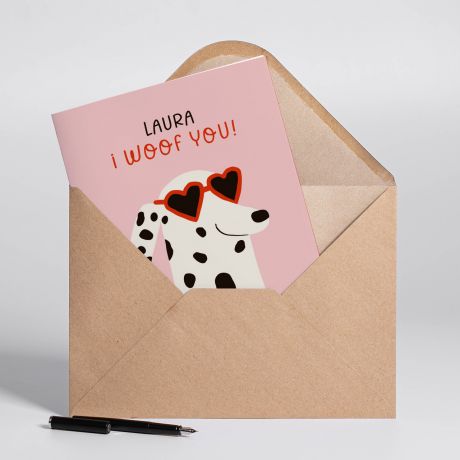 Personalizowana kartka dla psiary WOOF YOU - A4 prezent dla mi�o�nika ps�w kartka personalizowana kartka a4