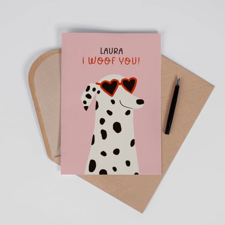 Personalizowana kartka dla psiary WOOF YOU - A4 prezent dla mi�o�nika ps�w kartka personalizowana kartka a4