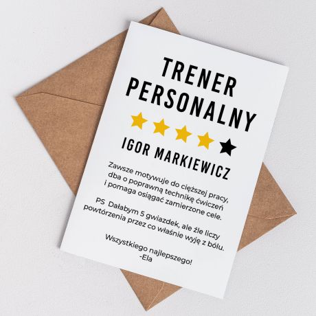Personalizowana kartka dla trenera personalnego upominek dla trenera prezent dla trenera personalnego