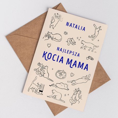 Personalizowana kartka KOCIA MAMA prezent dla kociary prezent dla mioniczki kotw kartka z imieniem