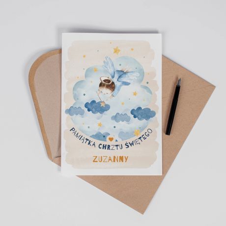 Personalizowana kartka na chrzest MAY ANIOEK A4 kartka z okazji chrztu pamitka chrztu witego