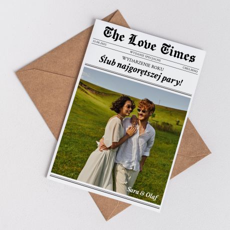 Personalizowana kartka na �lub THE LOVE TIMES kartka �lubna upominek na �lub upominek dla pary m�odej
