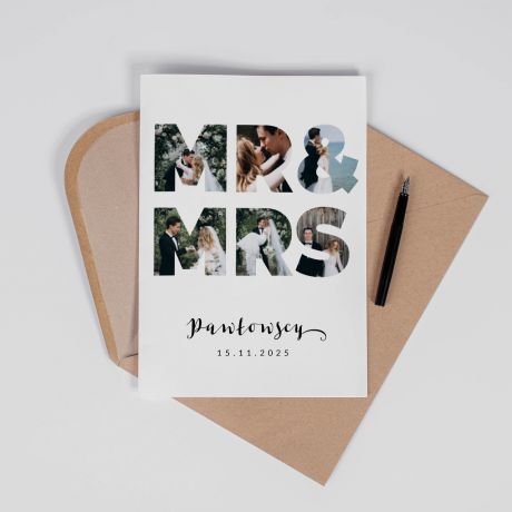 Personalizowana kartka na wesele MR&MRS kartka lubna upominek na lub kartka weselna upominek na wesele