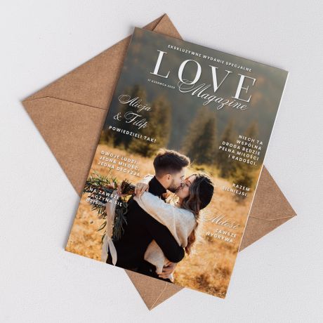 Personalizowana kartka �lubna LOVE MAGAZINE kartka na �lub oryginalna kartka �lubna prezent dla pary m�odej