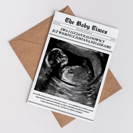 Personalizowana kartka THE BABY TIMES powiadomienie o ci��y prezent dla przysz�ych dziadk�w