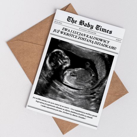 Personalizowana kartka THE BABY TIMES powiadomienie o ciy prezent dla przyszych dziadkw