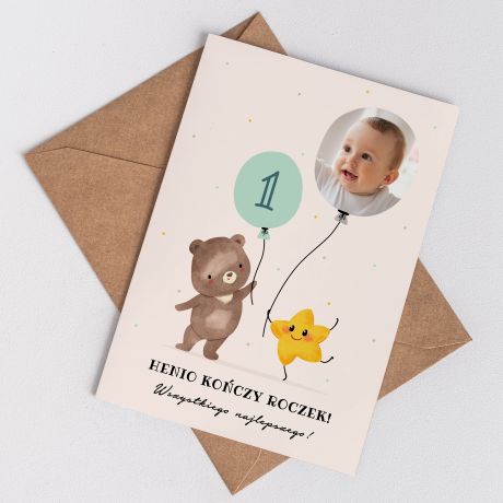 Personalizowana kartka urodzinowa na roczek BALONIKI kartka na roczek upominek na roczek kartka na 1 urodziny