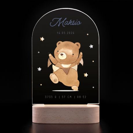 Personalizowana lampka led MISIO prezent z okazji narodzin dziecka lampka z metryczk� lampka dla dziecka