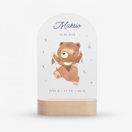 Personalizowana lampka led MISIO prezent z okazji narodzin dziecka lampka z metryczk� lampka dla dziecka