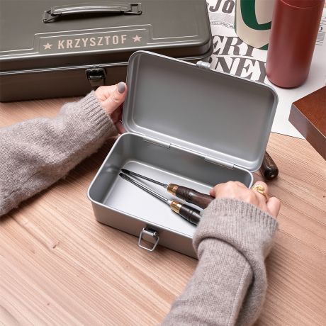 Personalizowana skrzynka metalowa szara MONOGRAM prezent dla faceta skrzynka narzdziowa metalowa
