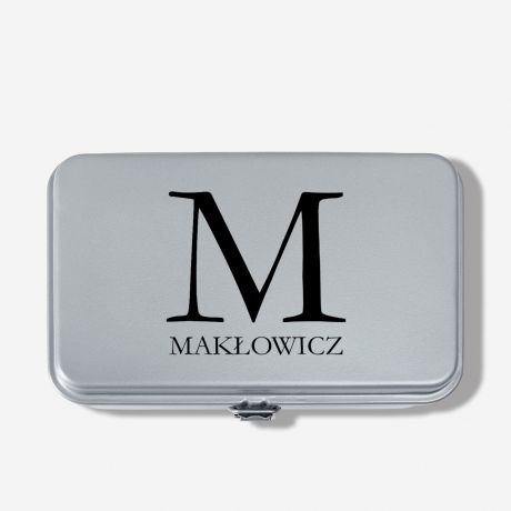 Personalizowana skrzynka metalowa szara MONOGRAM prezent dla faceta skrzynka narzdziowa metalowa