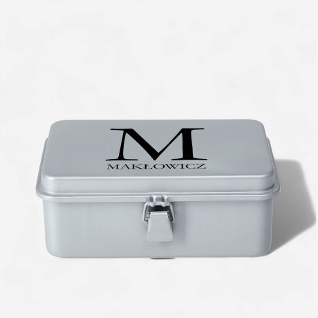 Personalizowana skrzynka metalowa szara MONOGRAM prezent dla faceta skrzynka narzdziowa metalowa