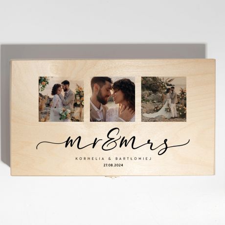 Personalizowana skrzynka na wino MR & MRS prezent dla modej pary