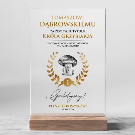 Personalizowana statuetka KR�L GRZYBIARZY prezent dla grzybiarza statuetka personalizowana