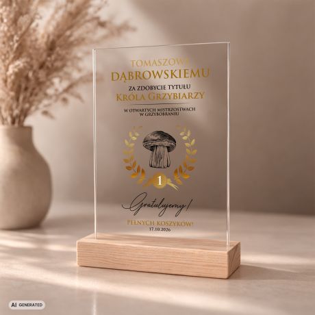 Personalizowana statuetka KR�L GRZYBIARZY prezent dla grzybiarza statuetka personalizowana